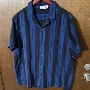 Mens XXL Blue black striped button up